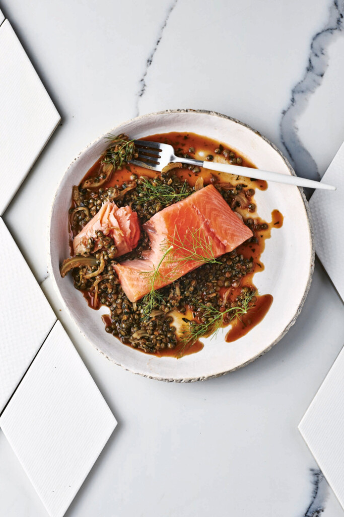 gekonfijte zalm met linzen & venkel