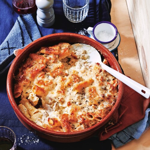 rigatoni met kip en prei