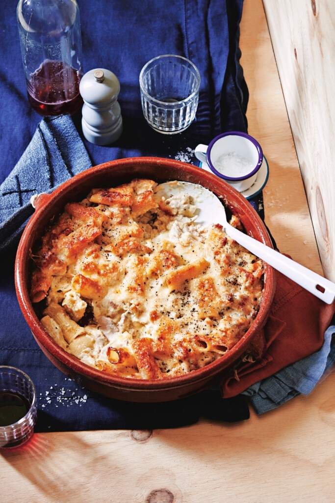 Receptfoto van rigatoni met kip & prei