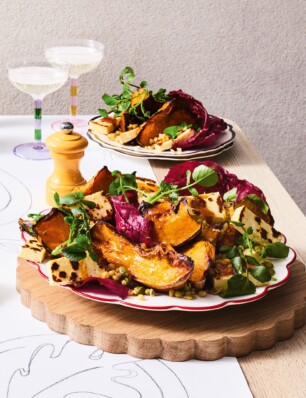 pompoen & freekehsalade met pittige honingdressing
