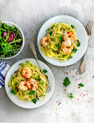 linguine met courgette en garnalen