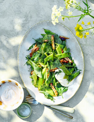 groene bonensalade met geroosterde kip