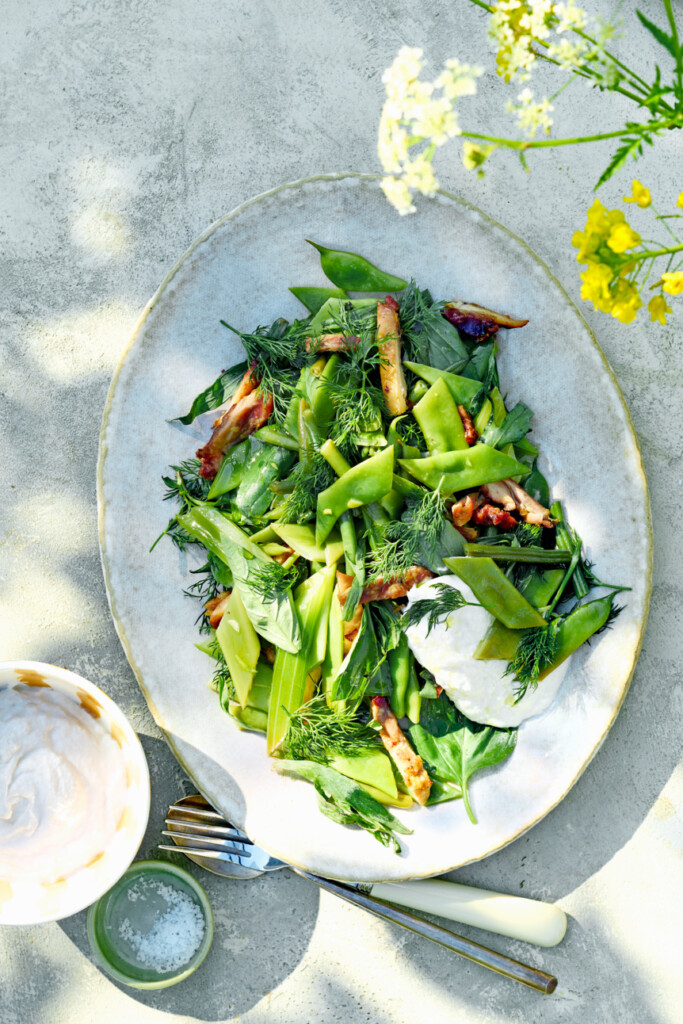 groene bonensalade met geroosterde kip