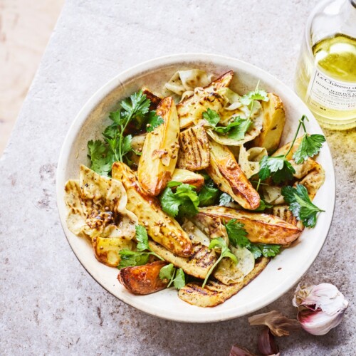 oosterse aardappelsalade met halloumi
