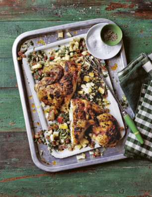 pikante kip met basilicum-venkeltabouleh