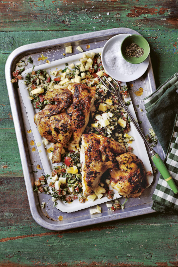 pikante kip met basilicum-venkeltabouleh