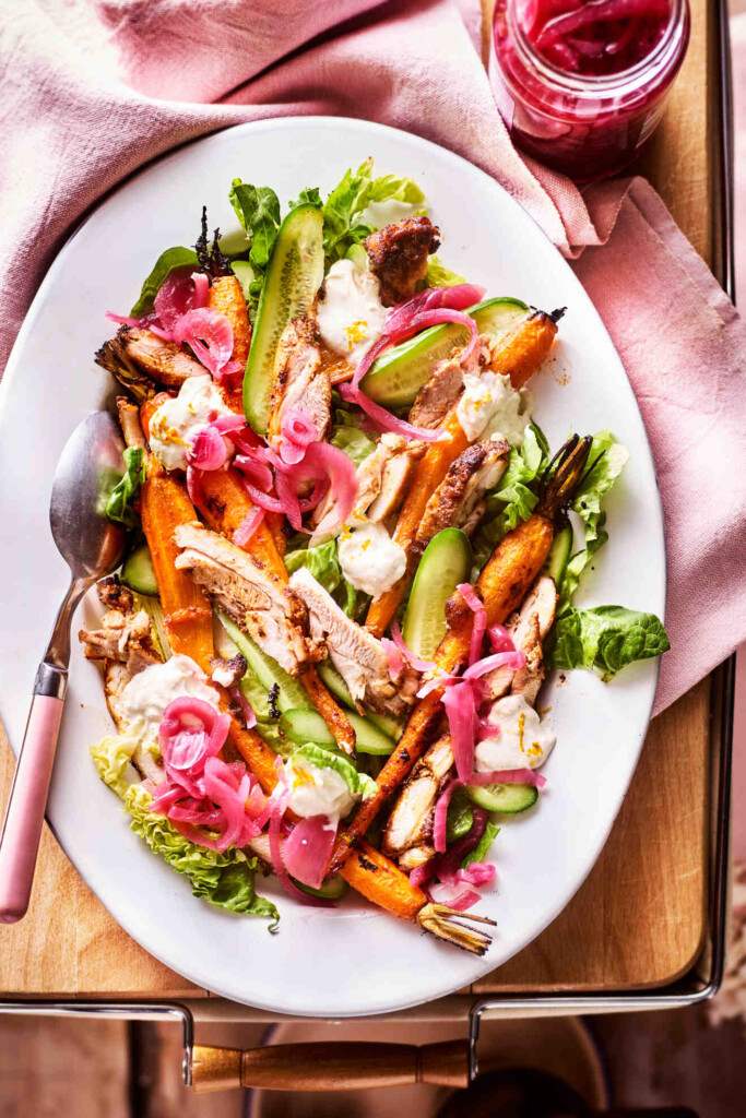 shoarmasalade met geroosterde wortel