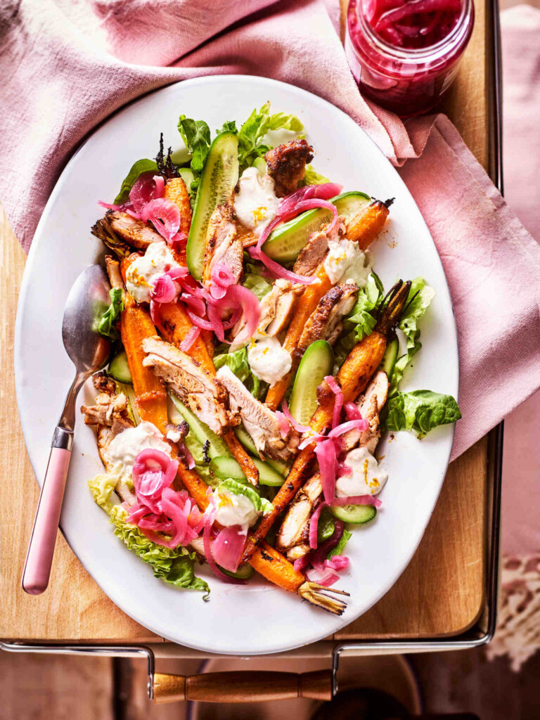 shoarmasalade met geroosterde wortel