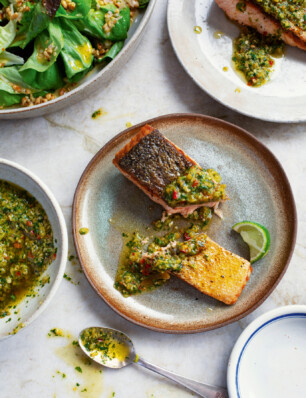 zalm met abrikozen-korianderpesto