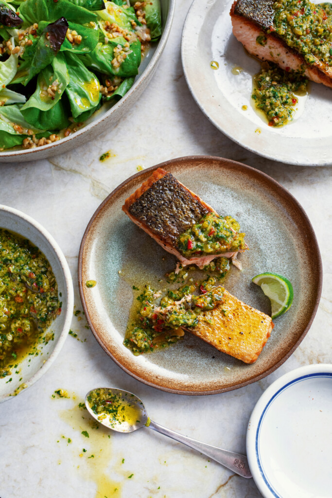 zalm met abrikozen-korianderpesto