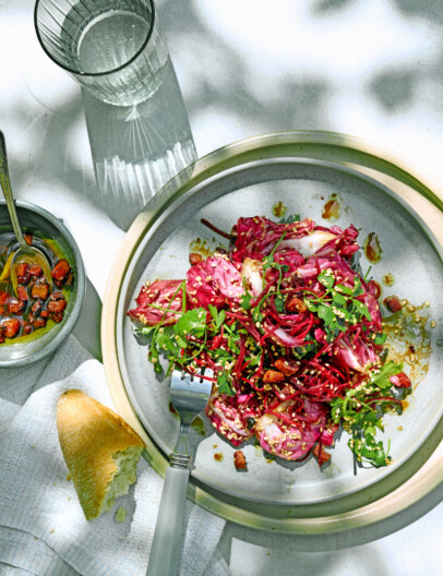 salade van rode biet, radicchio & pancetta-balsamicodressing