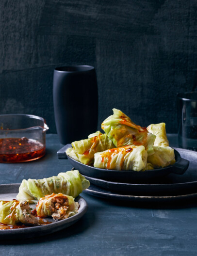 koolrolletjes met gehakt & garnalen
