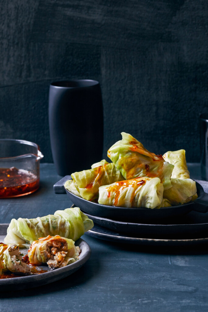 koolrolletjes met gehakt & garnalen