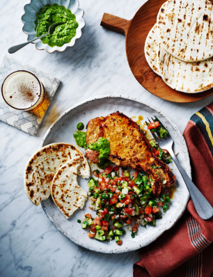 varkenskoteletten met uiensalade & korianderchutney